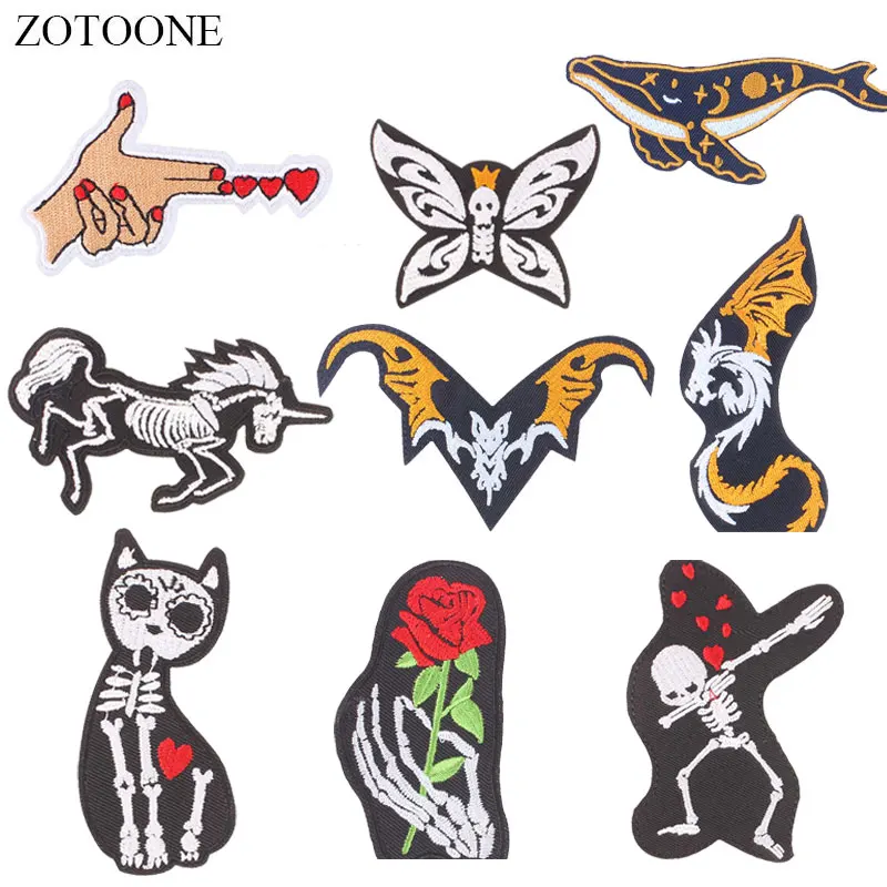 

ZOTOONE Flower Skull Horse Patches Diy Stickers Iron on Clothes Heat Transfer Applique Embroidered Applications Cloth Fabric G