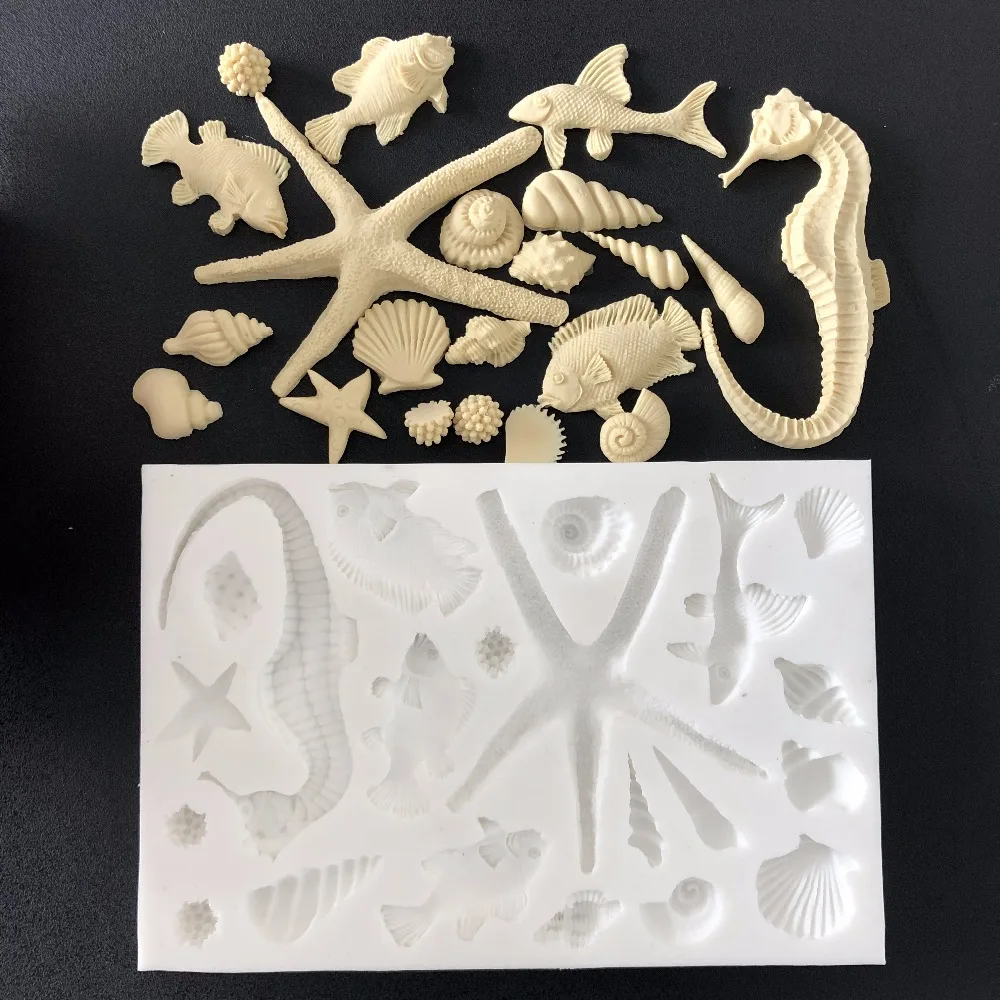 

PRZY Silicone Mold Handmade Ocean Seahorse Starfish Fish Shell Conch Fondant Molds DIY Aroma Mould Soap Making Moulds Resin Clay