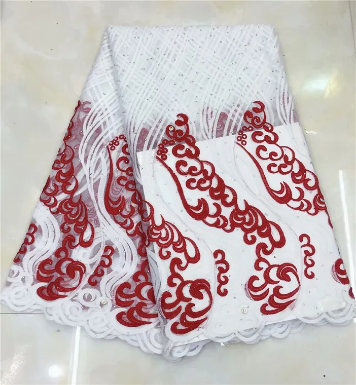 Royal blue White Lace Fabrics For African Parties Wedding Embroidered Fabric Good stones ffj322 | Дом и сад