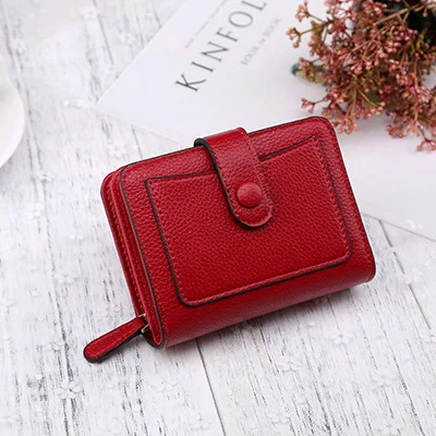 wine red Милый женский кошелек, маленький кошелек на молнии для девушек, короткий женский кошелек из искусственной кожи, сумка для монет, кредитный держатель для карт, кошелек, мини женский клатч - Цвет: wine red