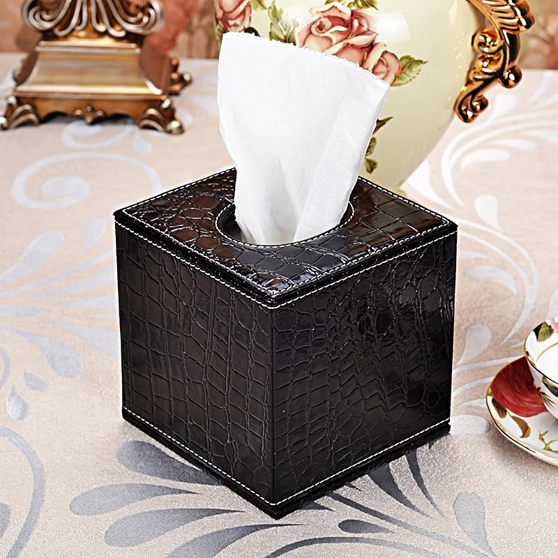 Lighting Square PU Leather Gold Flower Tissue Storage box Covers Roll Paper Napkin Towel Holders canister dispenser | Дом и сад