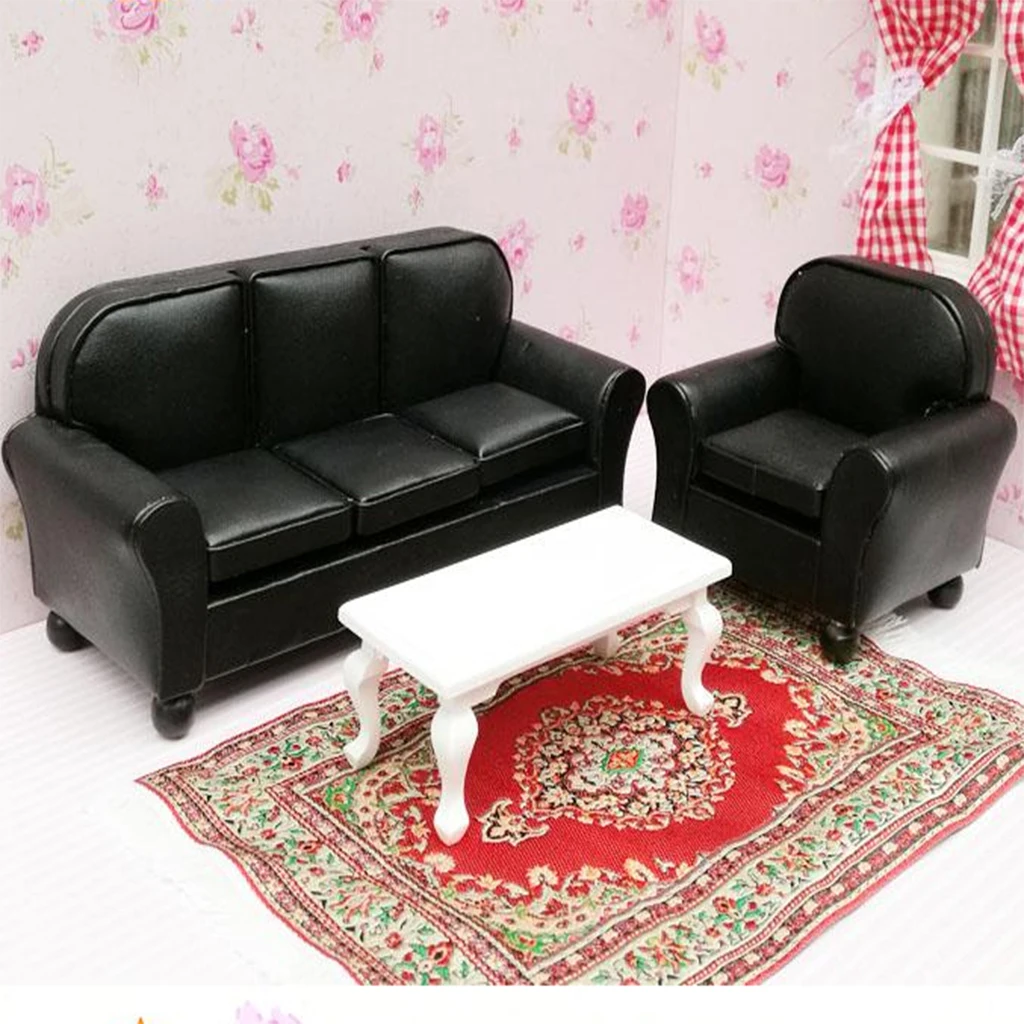 

Retro 1/12 Dollhouse Furniture Leather Sofa Couch Miniature Model Accessory