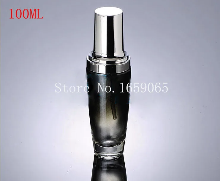 

100ml black glass lotion bottle with silver pump for Cosmetic Packaging