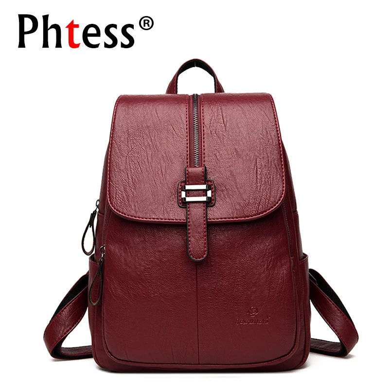 

2019 Women Leather Backpacks Female Travel Shoulder Bags Sac a Dos Femme Large Capacity Travel Vintage Bagpack Ladies Back Pack