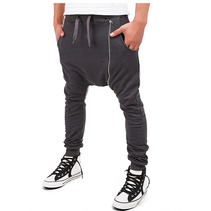 

Fashion 2021 outdoor Sport dance street Harem Pants men long trousers big Zipper hip hop elastic waist low crotch men's pants