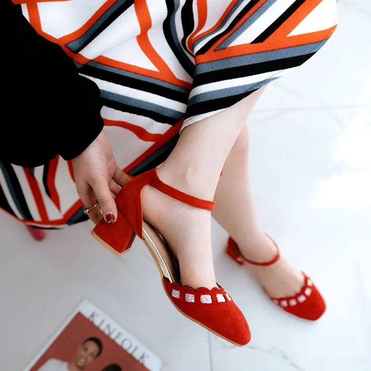 Big Size 11 12 13 14 15 16 17 high heels sandals women shoes woman summer ladies Baotou thick heel one-word buckle bag | Обувь