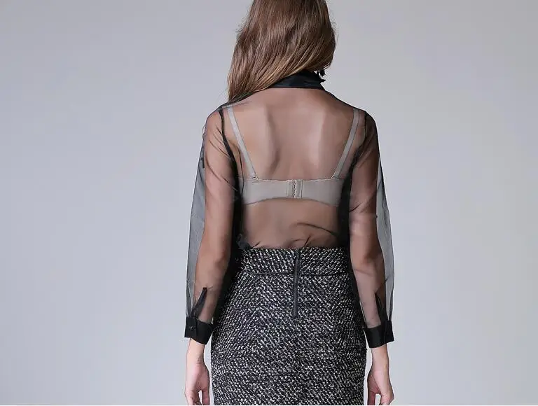 Новинка Европейская Женская блузка с отложным воротником прозрачный кардиган из