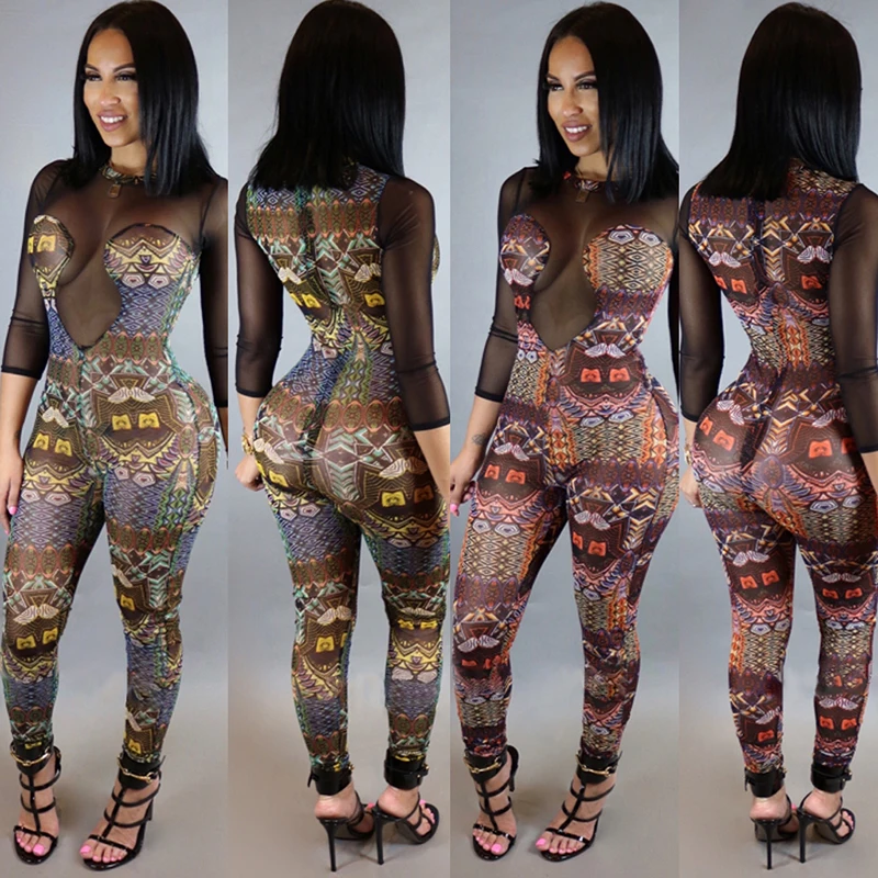 Сексуальные Ночной Клуб Женщин Комбинезоны Выдалбливают Цифровая Печать