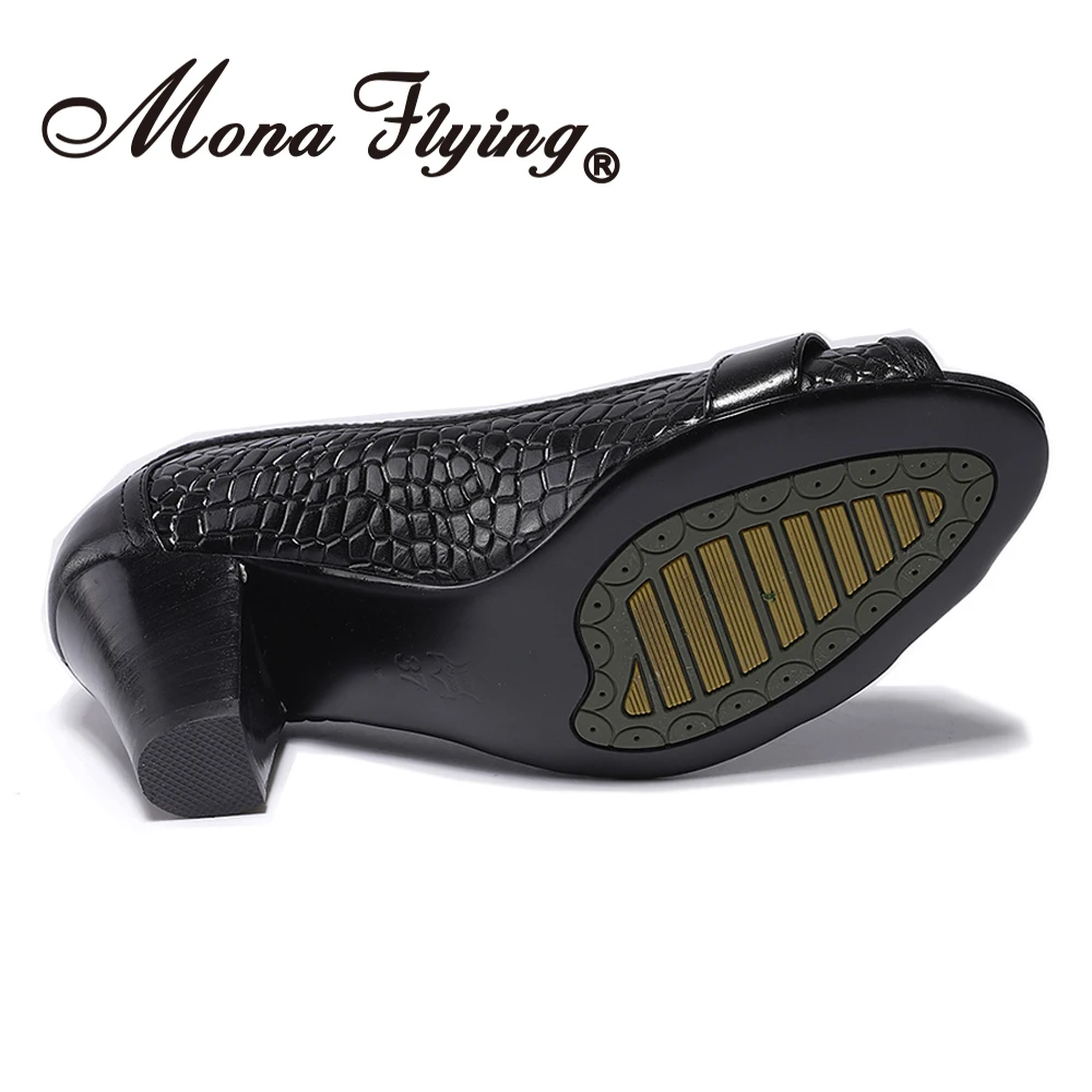 Mona Flying Women Leather Pumps Hand-made Casual Dress Buckle Slip-on Peep Toe Square Heel Shoes for Ladies 2020 205H-7Y | Обувь