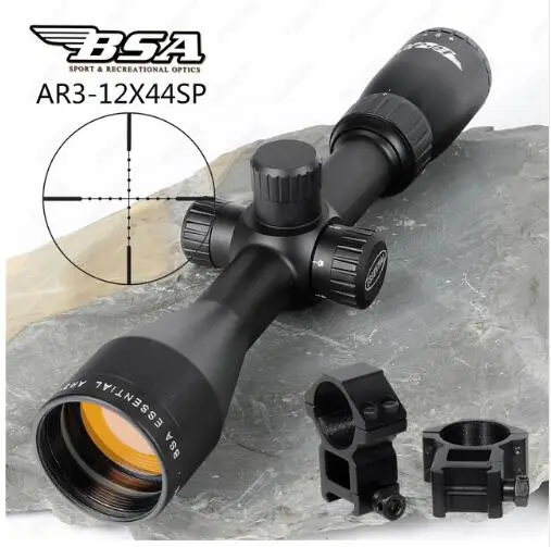 with Picatinny Rings Охотничья оптика прицелы BSA Essential AR 3-12X44 SP Riflescope Mil Dot сетка сбоку Parallax тактическая стрельба прицел - Цвет: with Picatinny Rings