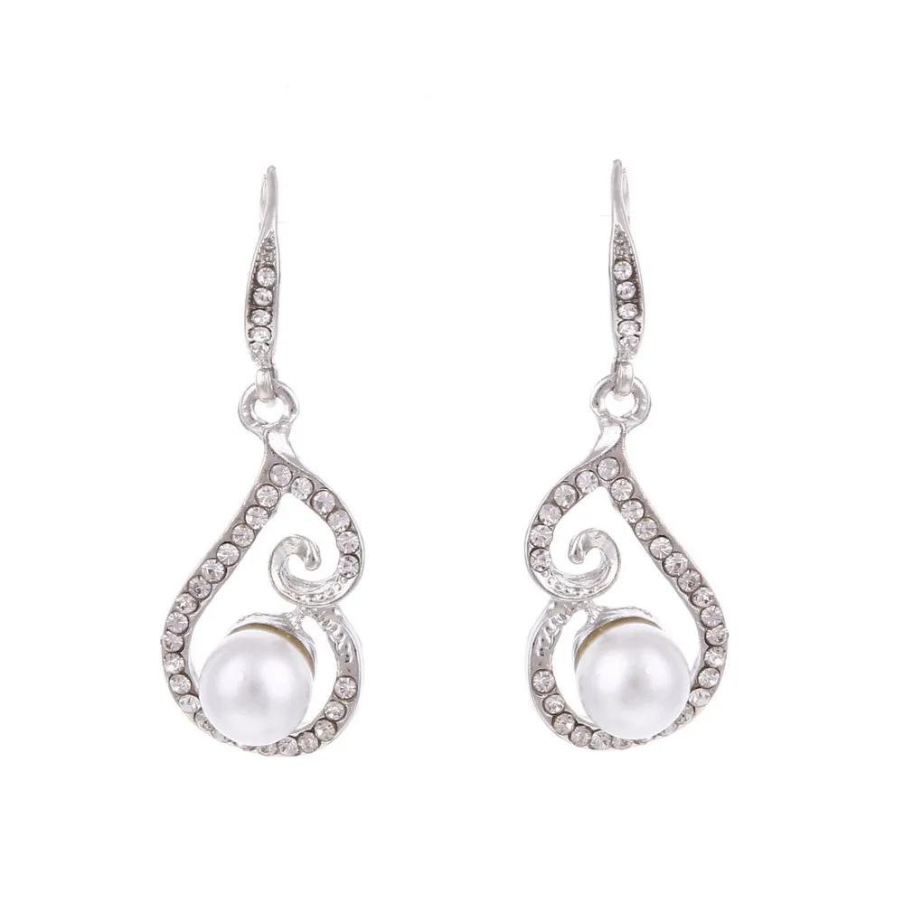 ZOSHI невесты Комплект украшений из искусственного жемчуга Bling кристалл капли воды серебряный кулон ожерелья серьги Модные ювелирные изделия аксессуар