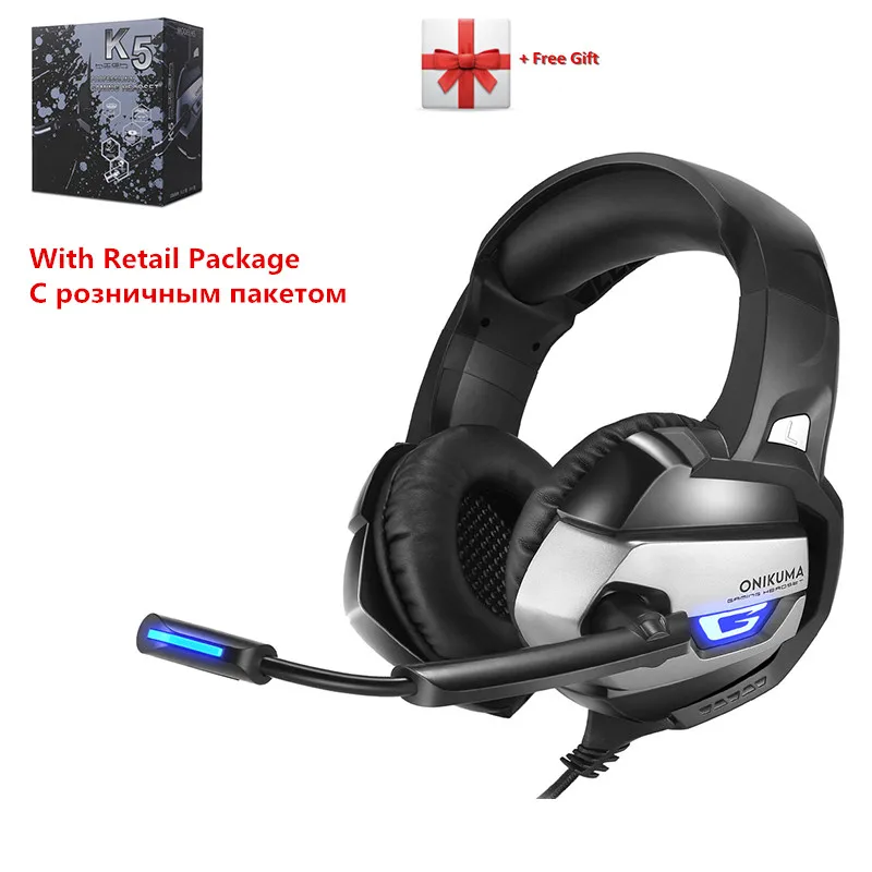 K5 Gray with box ONIKUMA K5 Игровые наушники глубокий бас стерео игровая гарнитура с USB светодиодный светильник наушники для компьютера ПК PS4 ноутбука Xbox one - Цвет: K5 Gray with box