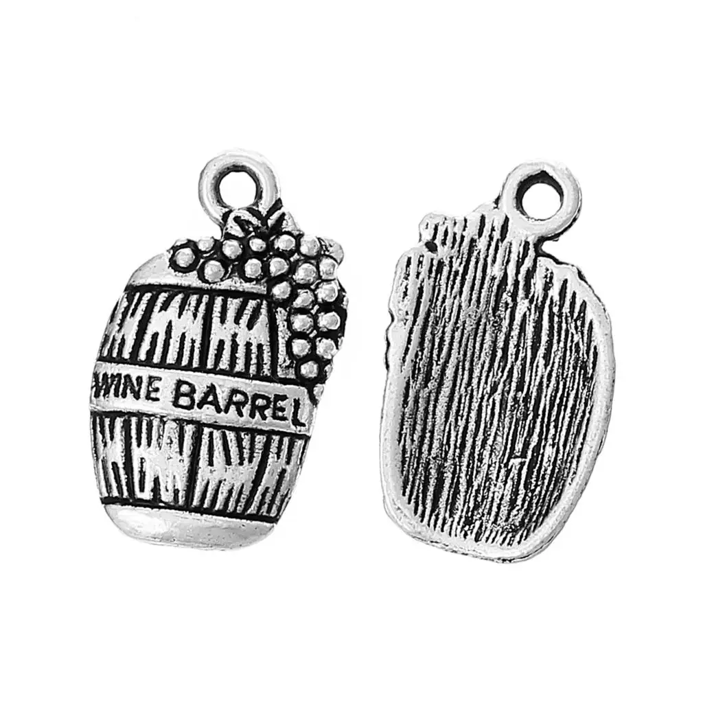 DoreenBeads Zinc Based Alloy Charms Barrel Antique Silver Color Message &quot Wine Carved 19mm( 6/8&quot) x 12mm( 4/8&quot) 9 PCs |