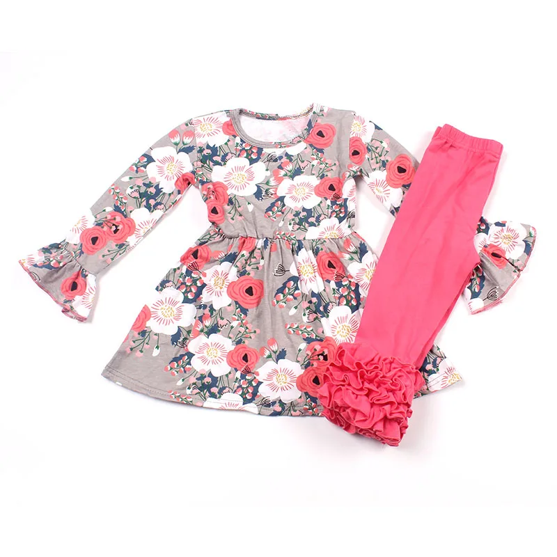 

Floral girls kid clothing sets baby girls rose outfits kids dress set girls wholesale children's boutique clothing 100% Cotton