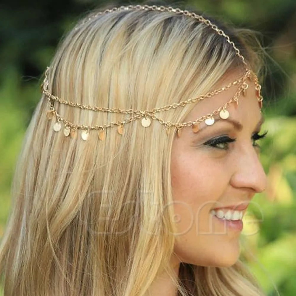 A40 1PC Fashion Women Lady Metal Head Chain Jewelry Headband Piece Hair Band |