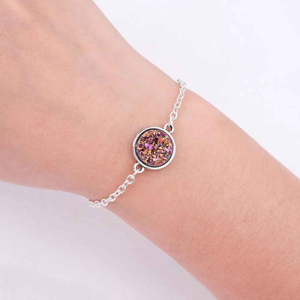Женские браслеты из смолы Drusy/Drusy модные украшения с серебряным покрытием цвета