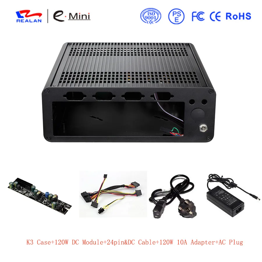With 120WAnd 120W DC Realan K3 Mini Itx чехол алюминиевый чехол для компьютера алюминиевый корпус ПК - Цвет: With 120WAnd 120W DC