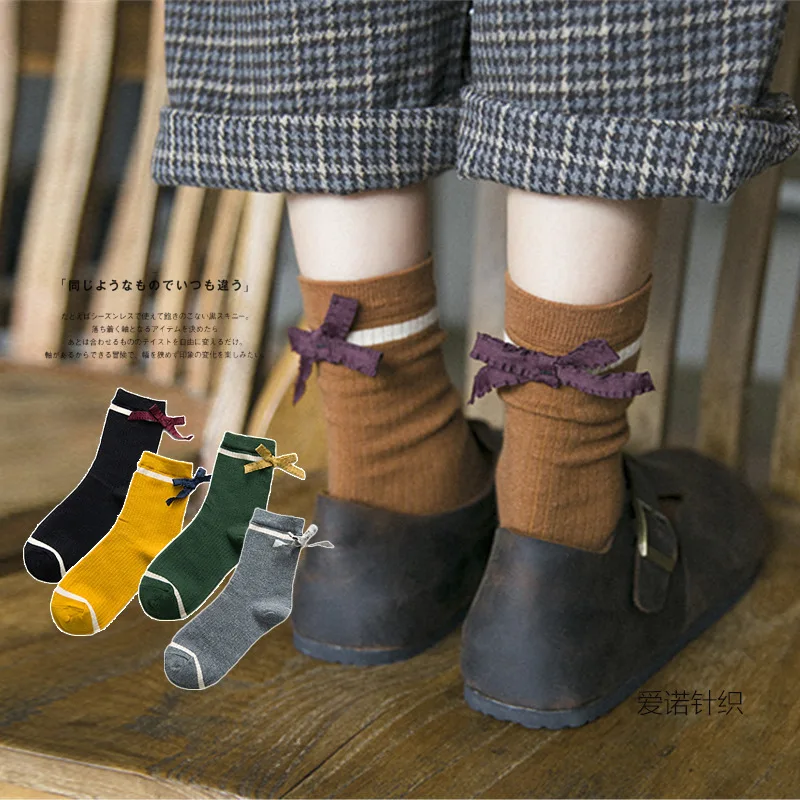Женские винтажные носки с бантиком простые хлопковые в стиле японского колледжа