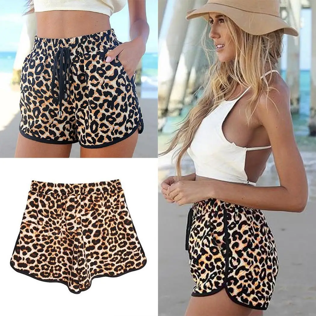 Женские повседневные свободные леопардовые шорты с завязками на талии средней