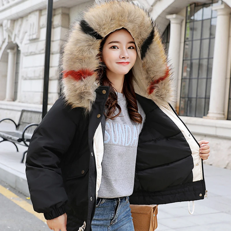 Женская зимняя куртка в Корейском стиле с капюшоном короткие однотонные Цветные
