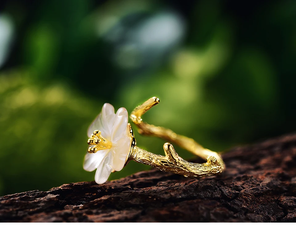 Lotus весело Настоящее стерлингового серебра 925 природных ювелирных украшений ручной работы цветок в дождь кольцо Открытые Кольца для женщин женские Bijoux