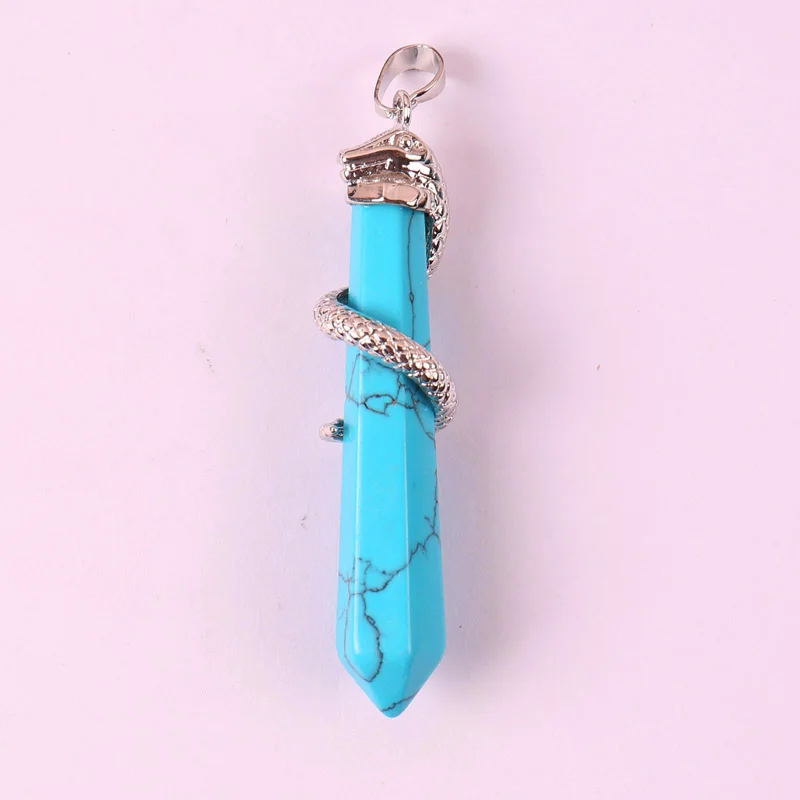 

70x10MM Natural Stone Bead Blue Howlite Pendant Snake 1Pcs K2016