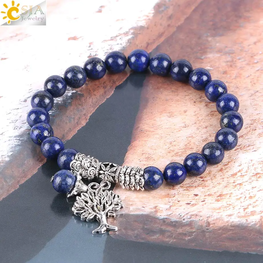 Браслет чакры из натурального камня CSJA браслеты лазурита дерева жизни бусины Mala