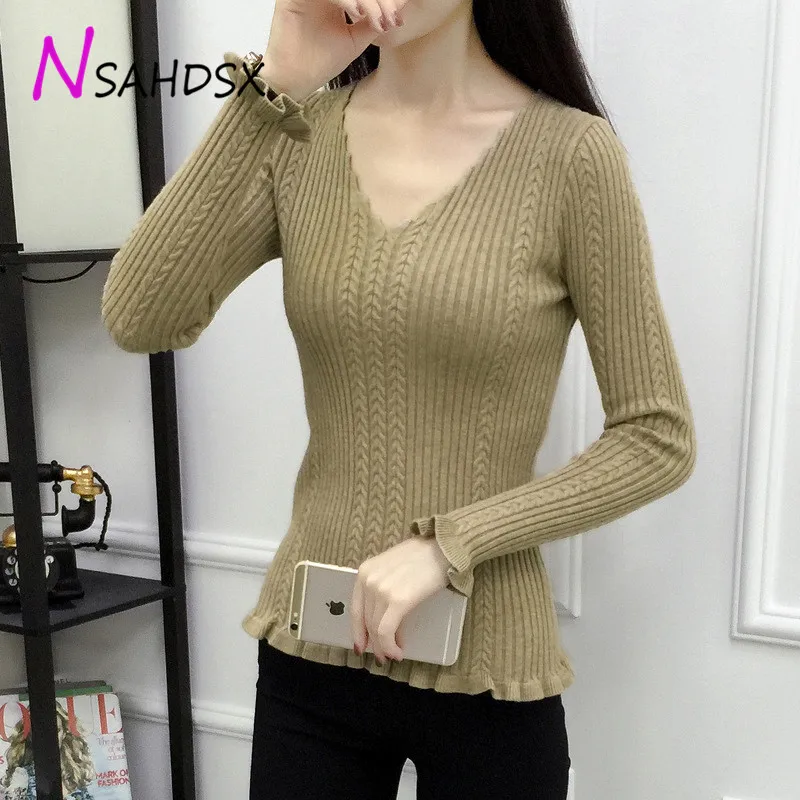 2019 свитер женский джемпер Осень Зима Тонкий Тип Женский однотонный вязаный
