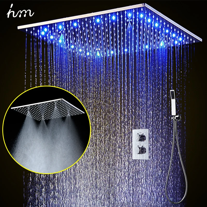 Bathroom LED Shower Set 20&quot Embedded Ceiling Rain Sets SPA Mist Thermostatic Mixer | Обустройство дома