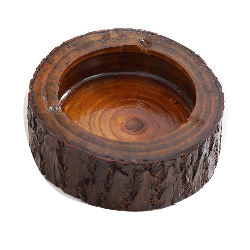 

Round Natural Wood Ashtray Handmade Cigarette Cigar Tobacco Smoking Ash Tray Case For Restaurant Bar Home Office customize logo