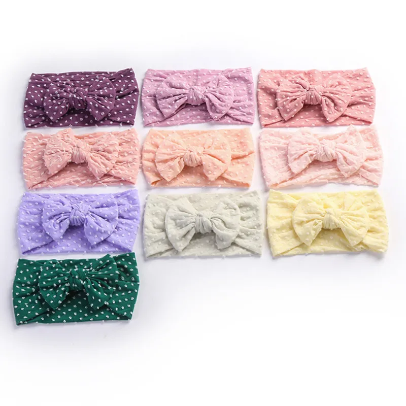 Повязка на голову с узлом в горошек, очень мягкая и растяжимая, для младенцев и девочек, бантики для волос, тюрбан HB366S.