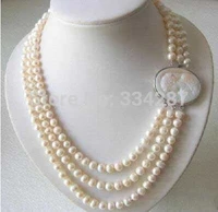genuine 3 rows 7 8mm freshwater pearl necklace cameo clasp