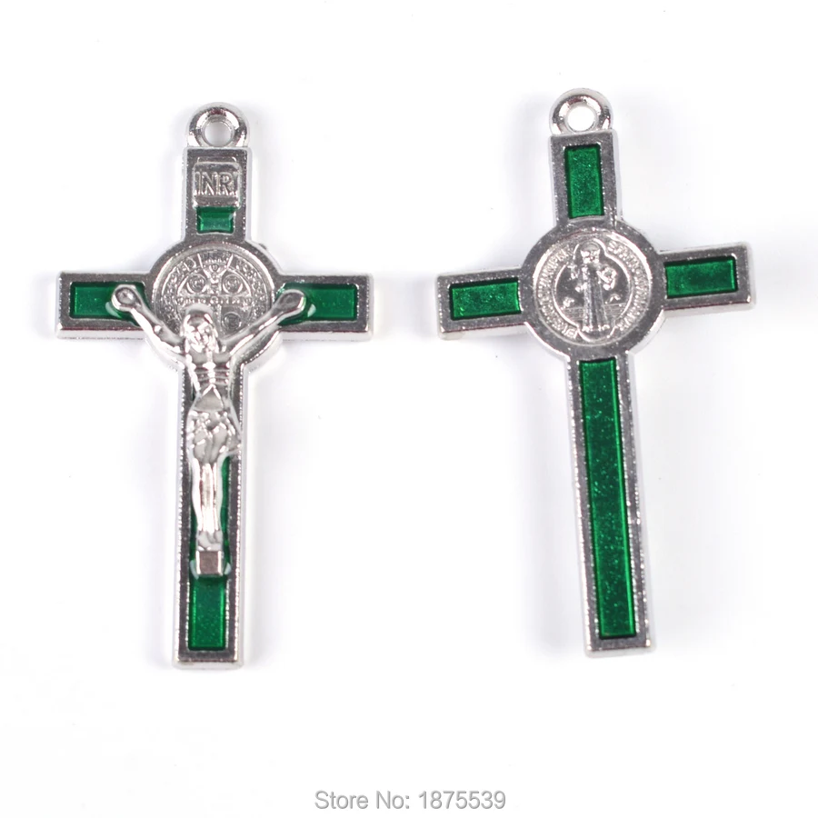 Large Black Green St Benedict Crucifix Pendant 53*29 mm | Украшения и аксессуары