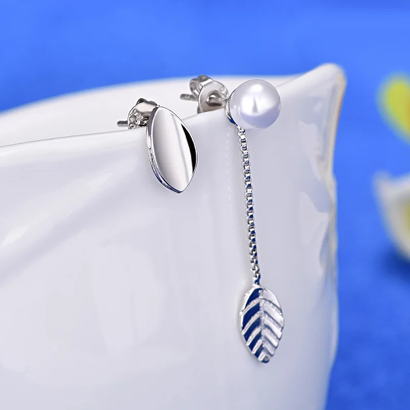 2019 стильные серьги гвоздики простые асимметричные с листьями и жемчужинами для