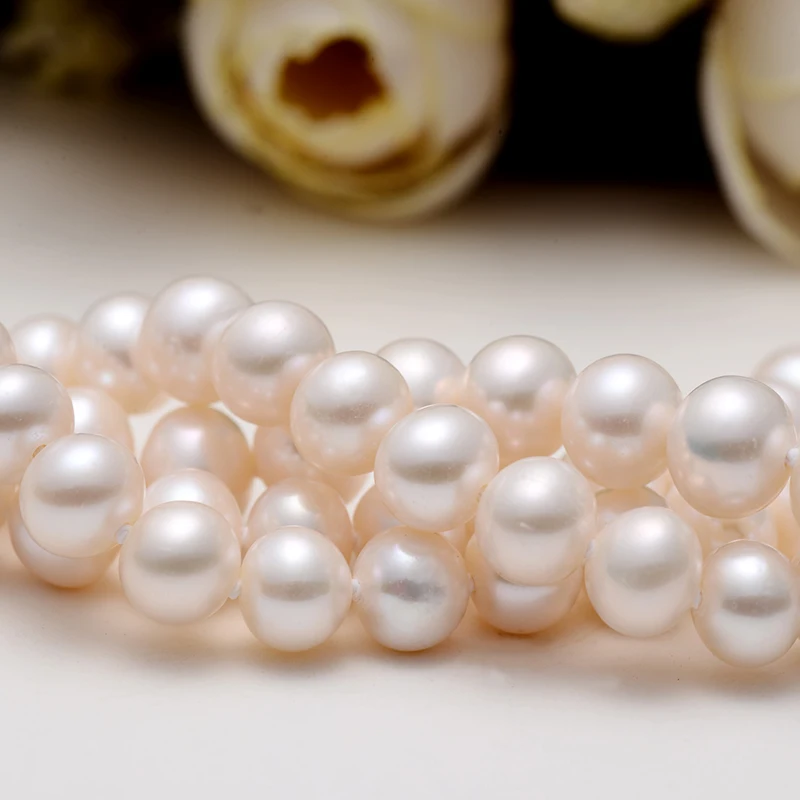 

gNpearl 7-8mm White Pearl Necklace Round Natural Freshwater Pearls Necklaces Handmade Fine Jewelry Long Chain For Women Gift