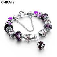 chicvie new crystal chain link purple star heart bracelets bangles for women silver charm jewelry tassel bracelet sbr160033