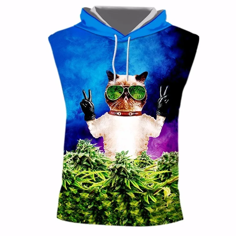 OGKB Sleeveless Fashion O-neck Anime 3D Printing Sunglasses Cat Streetwear 7XL Costume Male Undershirt Cap | Мужская одежда