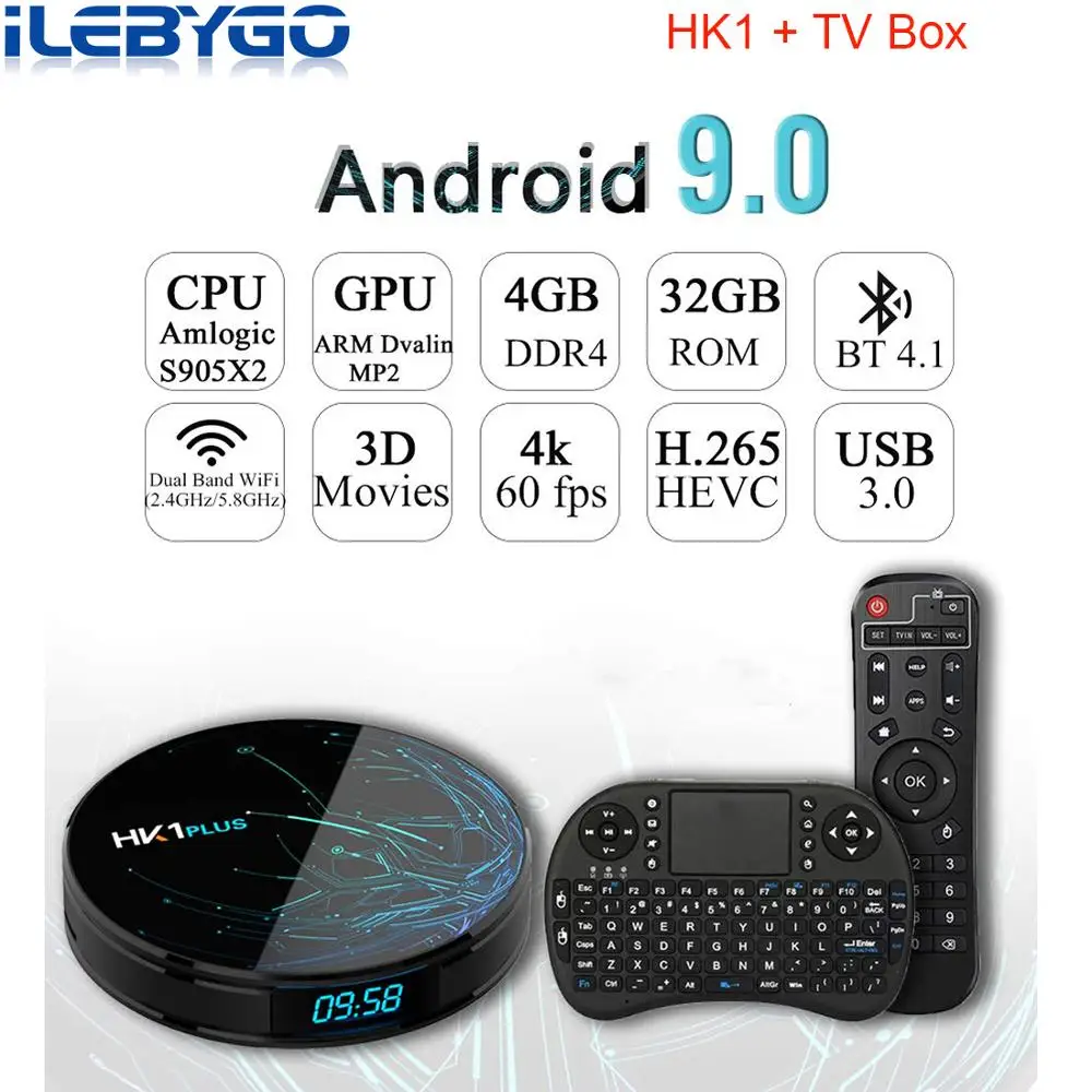 ТВ-бокс HK1 PLUS Smart Android 8,1 4G 64G Amlogic S905X2 LPDDR4 4K HD 2,4G/5 GHz Wifi 100M 4G 32G медиаплеер BT 4,0 телеприставка