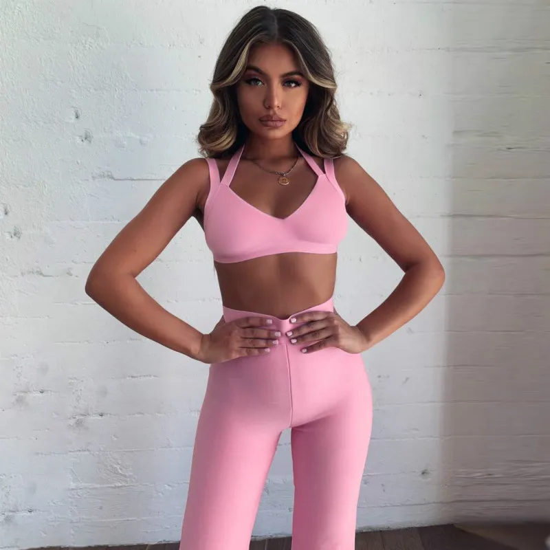 Женский однотонный жилет с V-образным вырезом и свободные брюки |