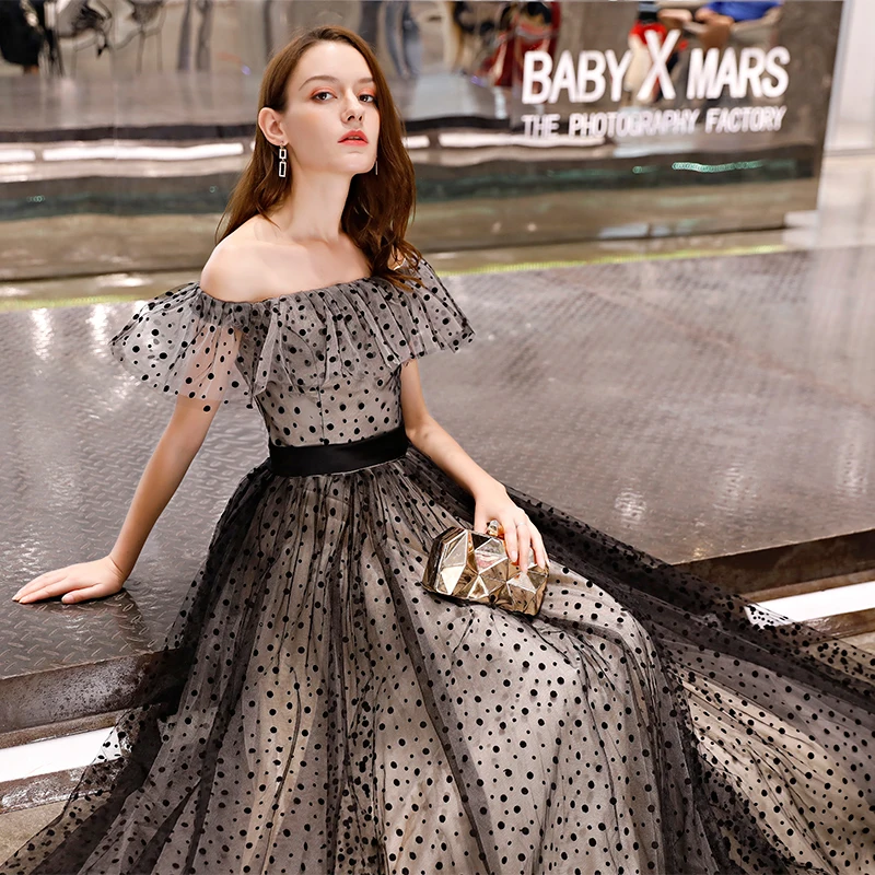 Новинка длинное милое платье в черный горошек для девушек и женщин принцессы