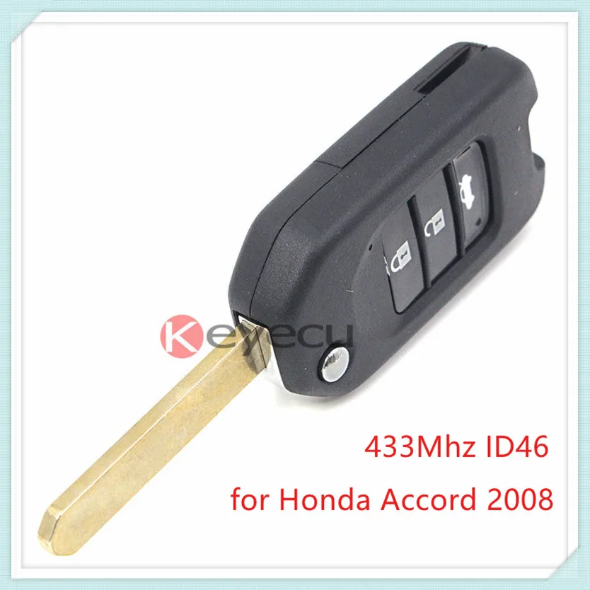 KEYECU Новый Uncut Складной Дистанционный брелок 3 кнопки 433 МГц ID46 для Honda Accord 2008 модель