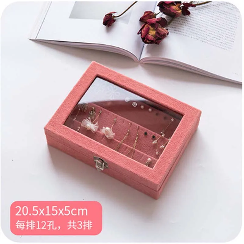Mordoa L/M/S/розовая бархатная стеклянная витрина для ювелирных изделий, держатель для ювелирных изделий, шкатулка для хранения, органайзер, коробка для сережек и колец