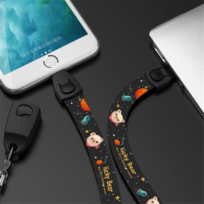 Antirr мобильный телефон ремешок на шею ремешок USB кабель для iPhone X 7 8 Plus 6 6S 5 type C Micro USB Мобильный телефон Мультяшные шнурки