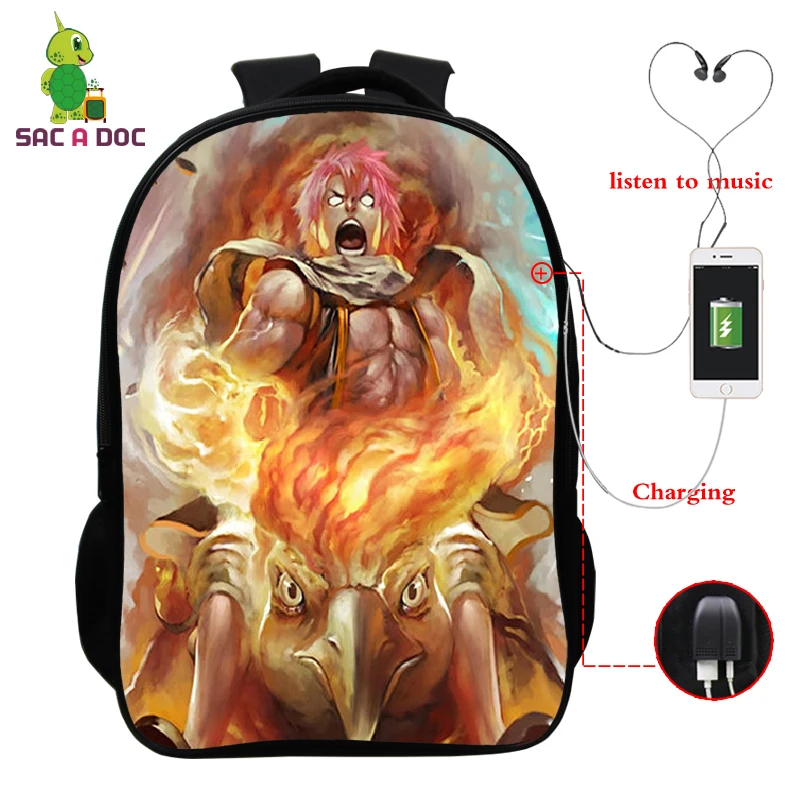 school bags 16 дюймов рюкзак с хвостом Феи для подростков, школьные сумки для девочек и мальчиков, рюкзак через плечо, Сумка с usb зарядкой на молнии, сумка для книг, дорожные сумки - Цвет: school bags