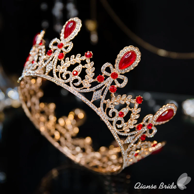 Baroque Bridal red Crystal Rhinestone Tiara and Crown Women Hair Jewelry earring Wedding Accessories yidan | Украшения и