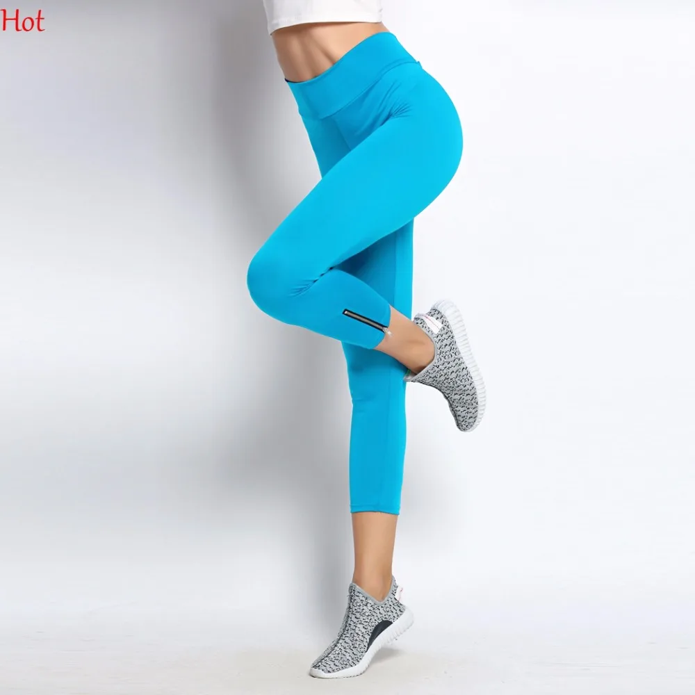 Укороченные облегающие леггинсы для женщин модные капри на молнии фитнеса