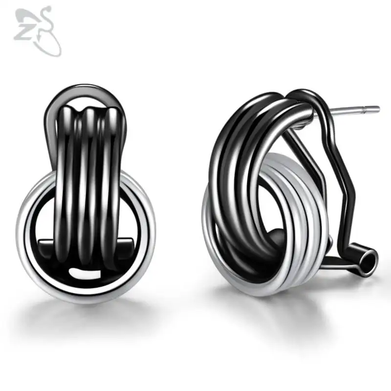 

ZS Rose Gold Earrings for Women Stud Earrings Trendy Ear Stud Gun Black Color pendientes Geometric Earrings Fashion Jewelry