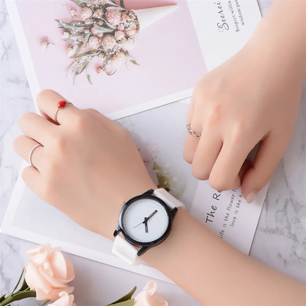 Модные и простые женские часы с силиконовым ремешком одноцветные наручные