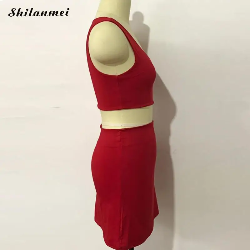 Сексуальный комплект из двух предметов красное платье Летний Эластичный