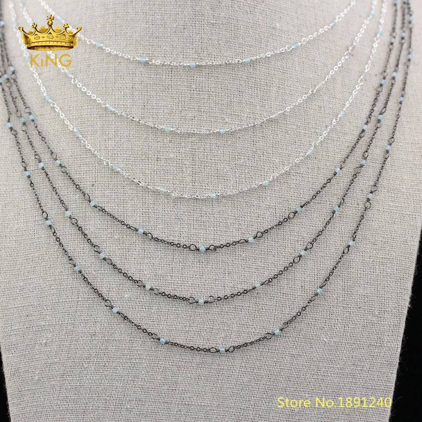 

5meters 2mm Natural Topaz Quartz Raw Crystals Faceted Round Loose Beads Chains Plated Gunmetal/Silver Links Beaded Chains ZJ261
